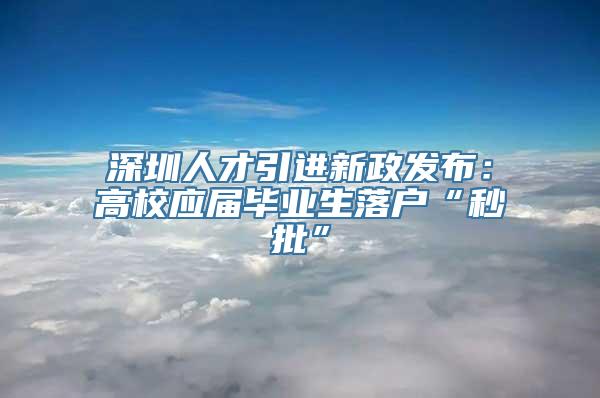 深圳人才引进新政发布：高校应届毕业生落户“秒批”