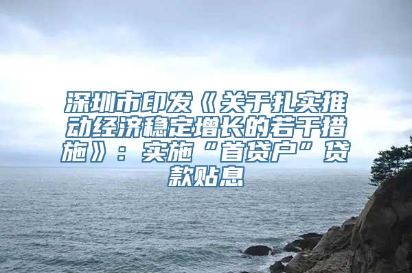 深圳市印发《关于扎实推动经济稳定增长的若干措施》：实施“首贷户”贷款贴息