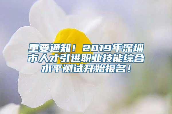 重要通知！2019年深圳市人才引进职业技能综合水平测试开始报名！