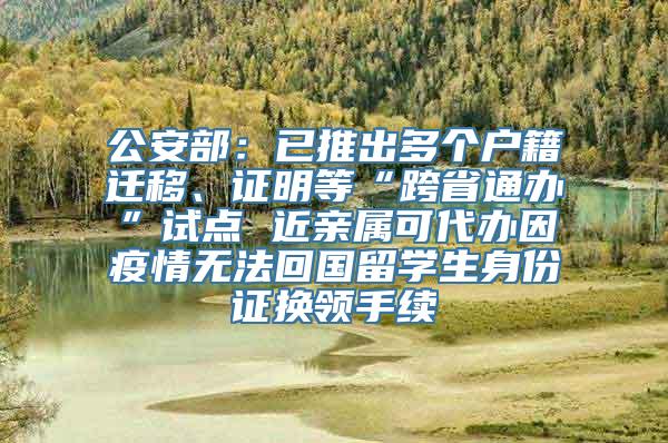 公安部：已推出多个户籍迁移、证明等“跨省通办”试点 近亲属可代办因疫情无法回国留学生身份证换领手续