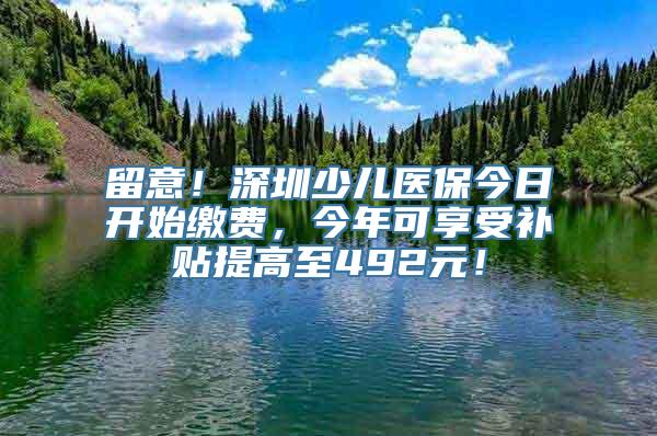 留意！深圳少儿医保今日开始缴费，今年可享受补贴提高至492元！