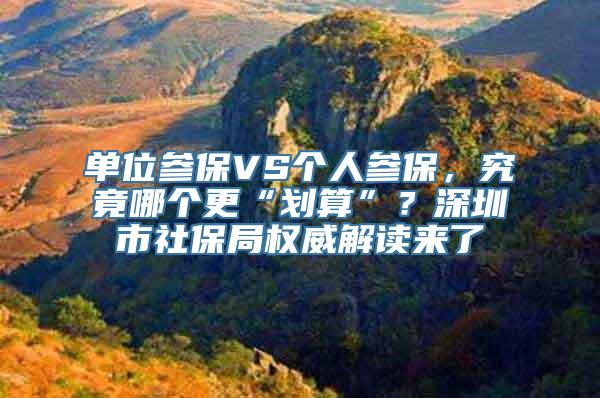 单位参保VS个人参保，究竟哪个更“划算”？深圳市社保局权威解读来了