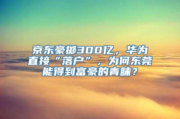 京东豪掷300亿，华为直接“落户”，为何东莞能得到富豪的青睐？