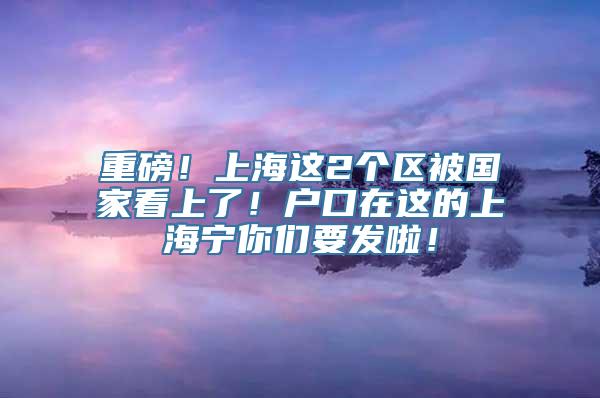 重磅！上海这2个区被国家看上了！户口在这的上海宁你们要发啦！