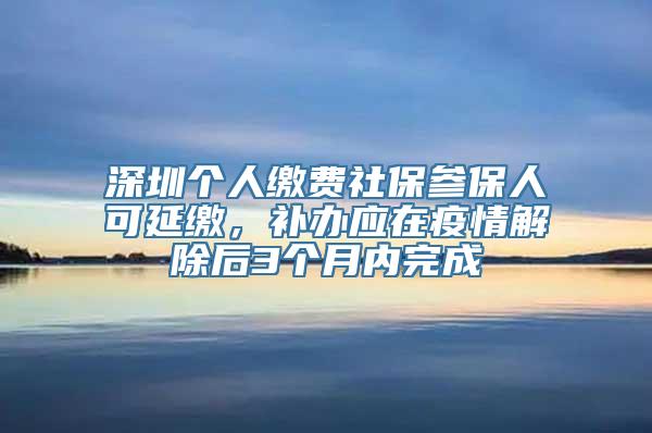 深圳个人缴费社保参保人可延缴，补办应在疫情解除后3个月内完成