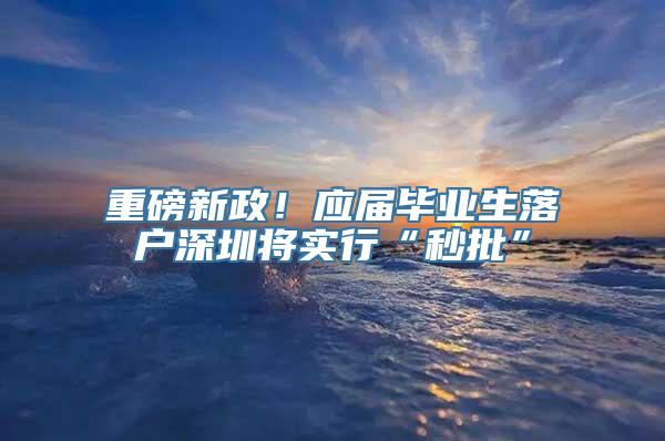 重磅新政！应届毕业生落户深圳将实行“秒批”