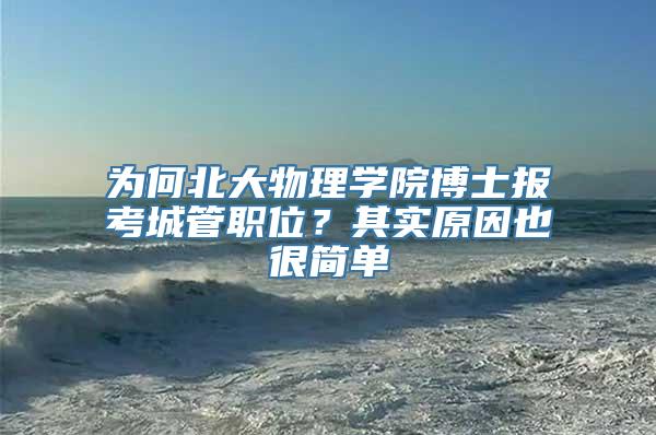 为何北大物理学院博士报考城管职位？其实原因也很简单