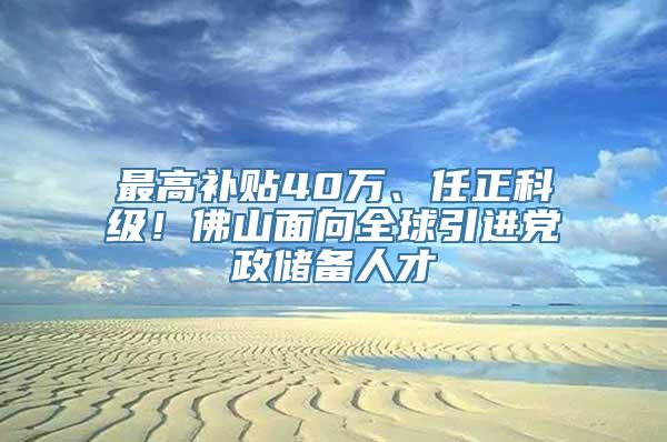 最高补贴40万、任正科级！佛山面向全球引进党政储备人才