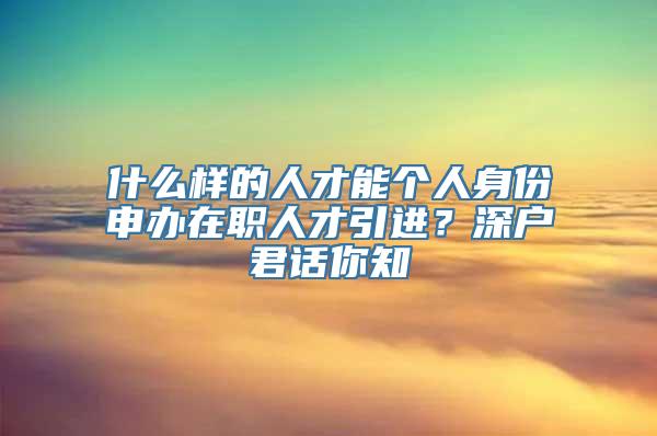 什么样的人才能个人身份申办在职人才引进？深户君话你知