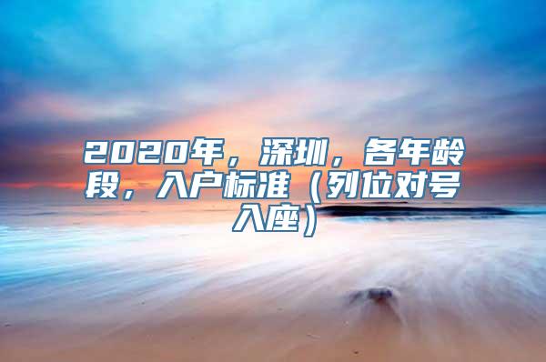 2020年，深圳，各年龄段，入户标准（列位对号入座）