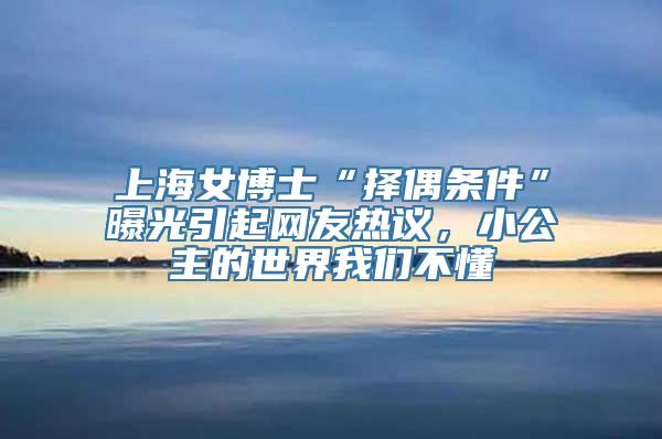 上海女博士“择偶条件”曝光引起网友热议，小公主的世界我们不懂