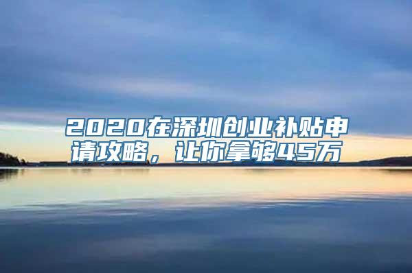 2020在深圳创业补贴申请攻略，让你拿够45万