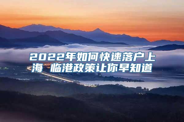 2022年如何快速落户上海 临港政策让你早知道