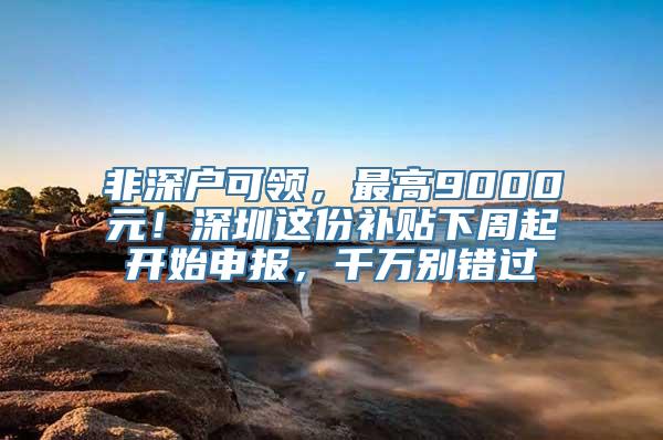 非深户可领，最高9000元！深圳这份补贴下周起开始申报，千万别错过