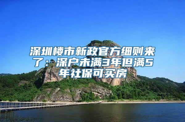 深圳楼市新政官方细则来了：深户未满3年但满5年社保可买房