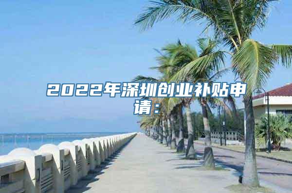 2022年深圳创业补贴申请：