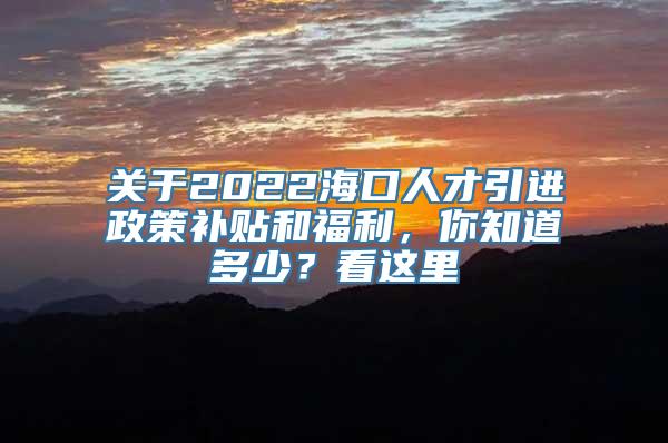 关于2022海口人才引进政策补贴和福利，你知道多少？看这里