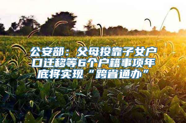 公安部：父母投靠子女户口迁移等6个户籍事项年底将实现“跨省通办”