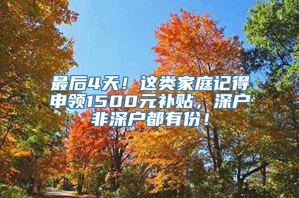 最后4天！这类家庭记得申领1500元补贴，深户非深户都有份！