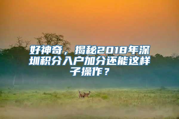 好神奇，揭秘2018年深圳积分入户加分还能这样子操作？