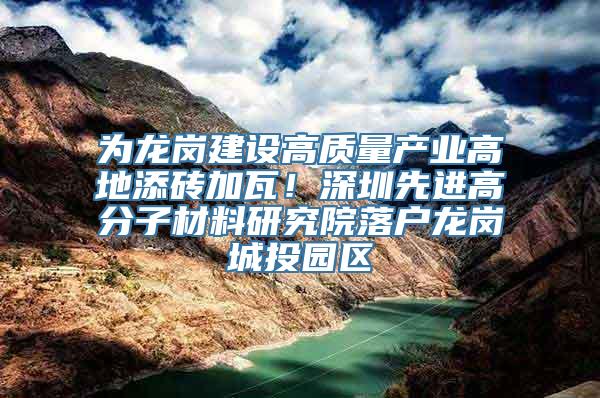 为龙岗建设高质量产业高地添砖加瓦！深圳先进高分子材料研究院落户龙岗城投园区