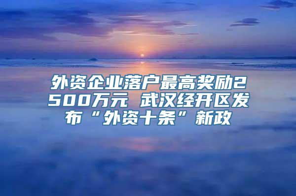 外资企业落户最高奖励2500万元 武汉经开区发布“外资十条”新政