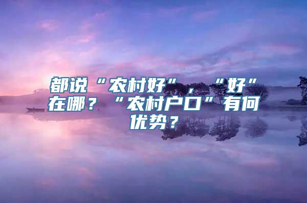 都说“农村好”，“好”在哪？“农村户口”有何优势？