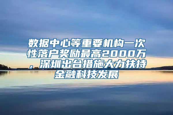 数据中心等重要机构一次性落户奖励最高2000万，深圳出台措施大力扶持金融科技发展