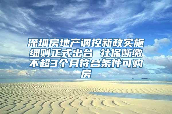 深圳房地产调控新政实施细则正式出台 社保断缴不超3个月符合条件可购房