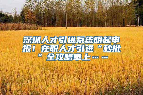 深圳人才引进系统明起申报！在职人才引进“秒批”全攻略奉上……