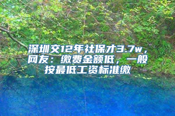 深圳交12年社保才3.7w，网友：缴费金额低，一般按最低工资标准缴