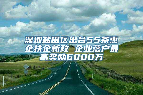 深圳盐田区出台55条惠企扶企新政 企业落户最高奖励6000万