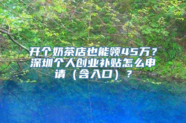 开个奶茶店也能领45万？深圳个人创业补贴怎么申请（含入口）？