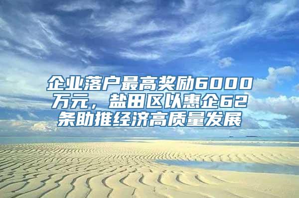 企业落户最高奖励6000万元，盐田区以惠企62条助推经济高质量发展