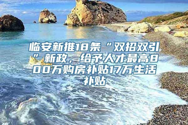 临安新推18条“双招双引”新政，给予人才最高800万购房补贴17万生活补贴