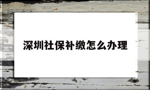 深圳社保补缴怎么办理(深圳如何办理个人社保补缴) 深圳核准入户