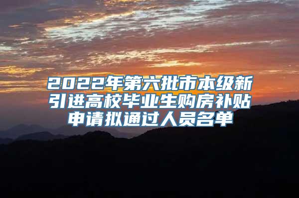 2022年第六批市本级新引进高校毕业生购房补贴申请拟通过人员名单