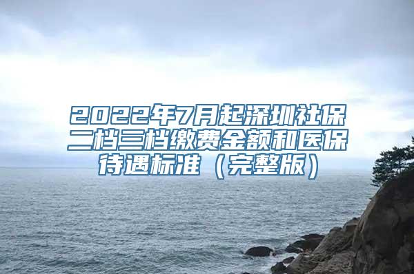 2022年7月起深圳社保二档三档缴费金额和医保待遇标准（完整版）