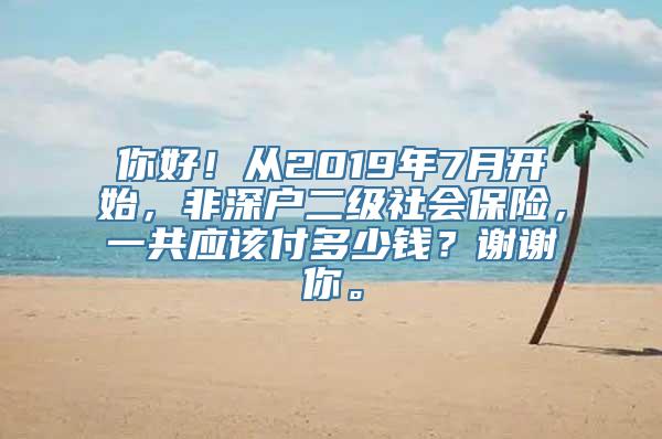 你好！从2019年7月开始，非深户二级社会保险，一共应该付多少钱？谢谢你。