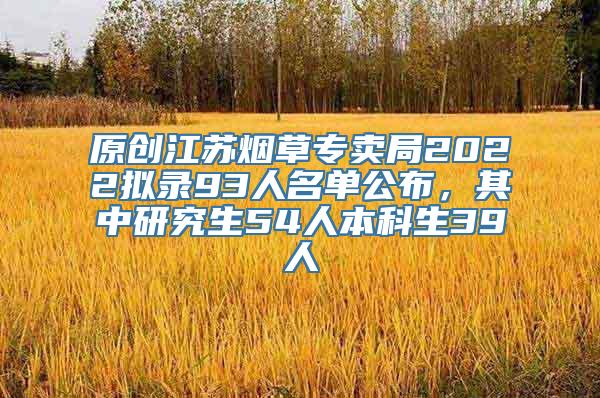 原创江苏烟草专卖局2022拟录93人名单公布，其中研究生54人本科生39人