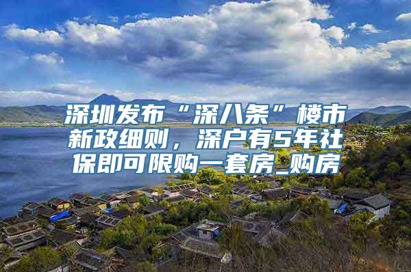 深圳发布“深八条”楼市新政细则，深户有5年社保即可限购一套房_购房