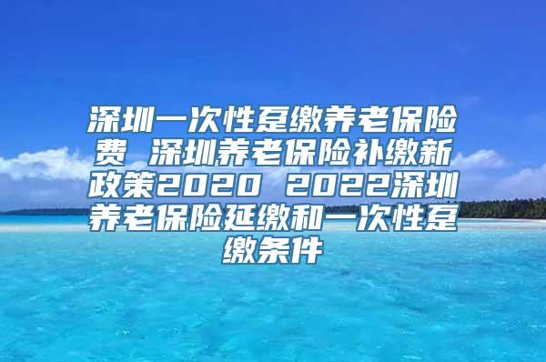 深圳一次性趸缴养老保险费 深圳养老保险补缴新政策2020 2022深圳养老保险延缴和一次性趸缴条件