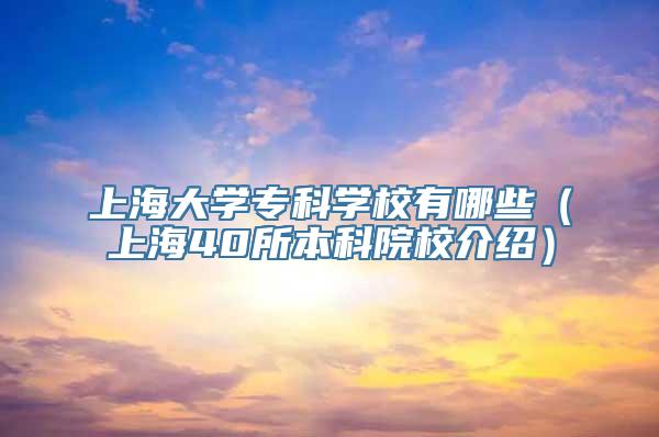 上海大学专科学校有哪些（上海40所本科院校介绍）