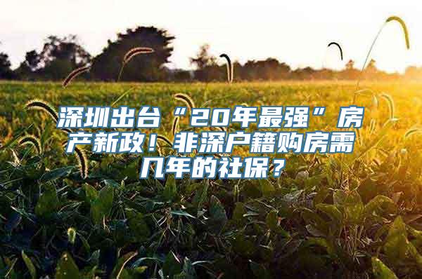 深圳出台“20年最强”房产新政！非深户籍购房需几年的社保？