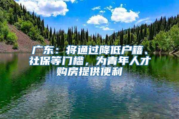 广东：将通过降低户籍、社保等门槛，为青年人才购房提供便利