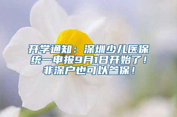 开学通知：深圳少儿医保统一申报9月1日开始了！非深户也可以参保！