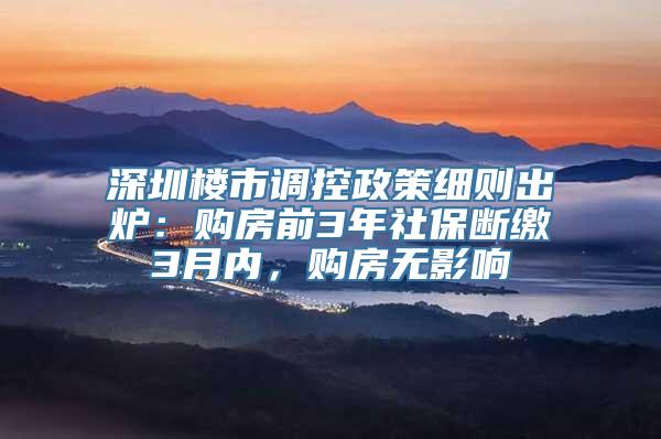 深圳楼市调控政策细则出炉：购房前3年社保断缴3月内，购房无影响