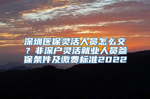 深圳医保灵活人员怎么交？非深户灵活就业人员参保条件及缴费标准2022