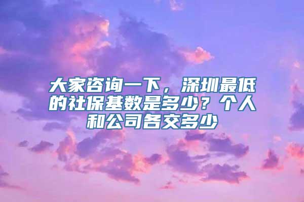 大家咨询一下，深圳最低的社保基数是多少？个人和公司各交多少