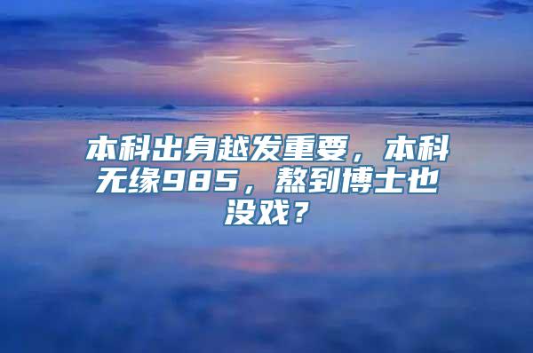 本科出身越发重要，本科无缘985，熬到博士也没戏？